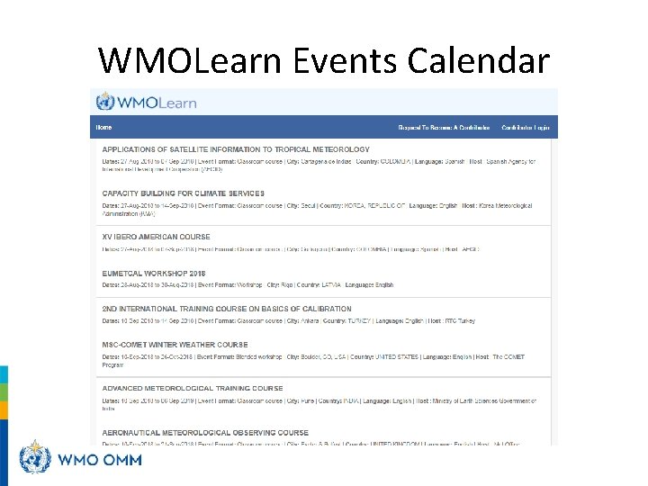 WMOLearn Events Calendar 
