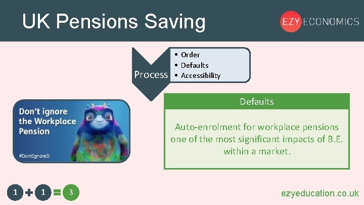 UK Pensions Saving Process • Order • Defaults • Accessibility Defaults Auto-enrolment for workplace