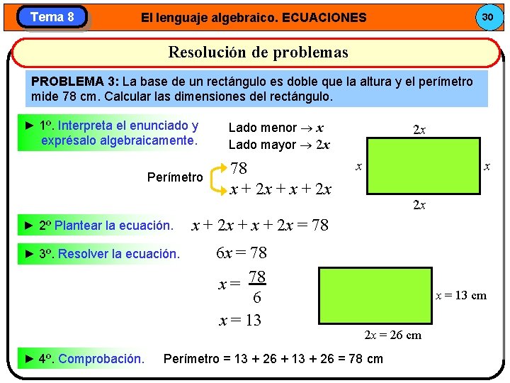 Tema 8 El lenguaje algebraico. ECUACIONES 30 Resolución de problemas PROBLEMA 3: La base