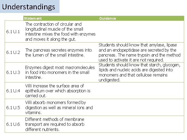 Understandings Statement 6. 1 U. 1 Guidance The contraction of circular and longitudinal muscle
