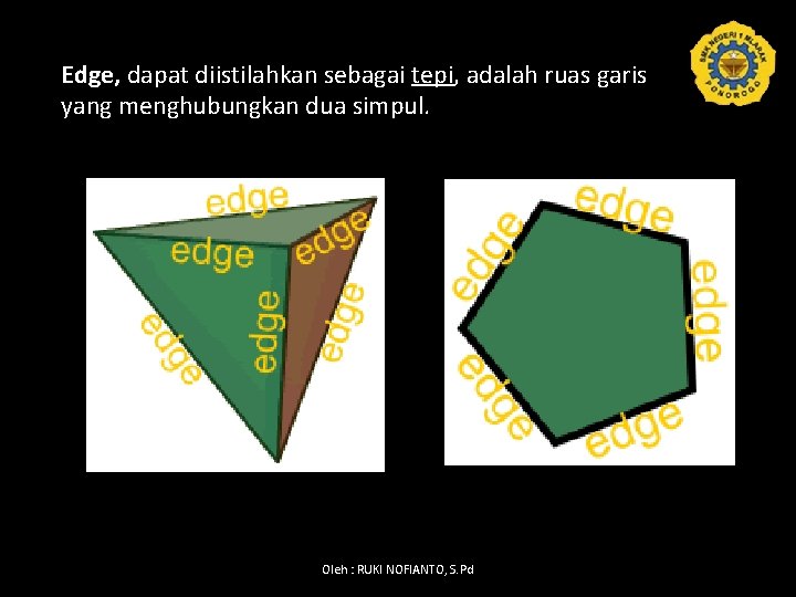 Edge, dapat diistilahkan sebagai tepi, adalah ruas garis yang menghubungkan dua simpul. Oleh :