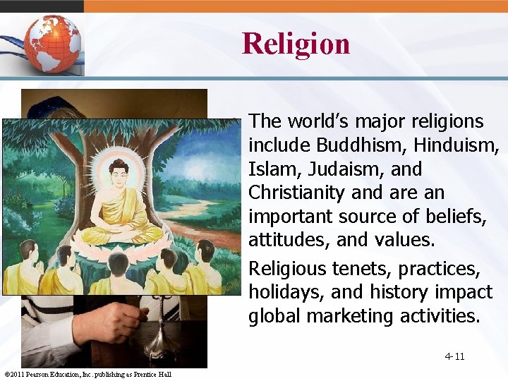 Religion • The world’s major religions include Buddhism, Hinduism, Islam, Judaism, and Christianity and
