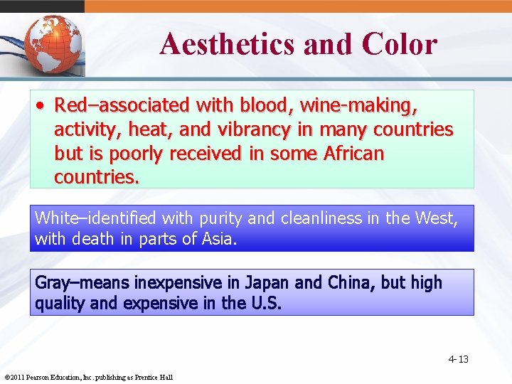 Aesthetics and Color • Red–associated with blood, wine-making, activity, heat, and vibrancy in many