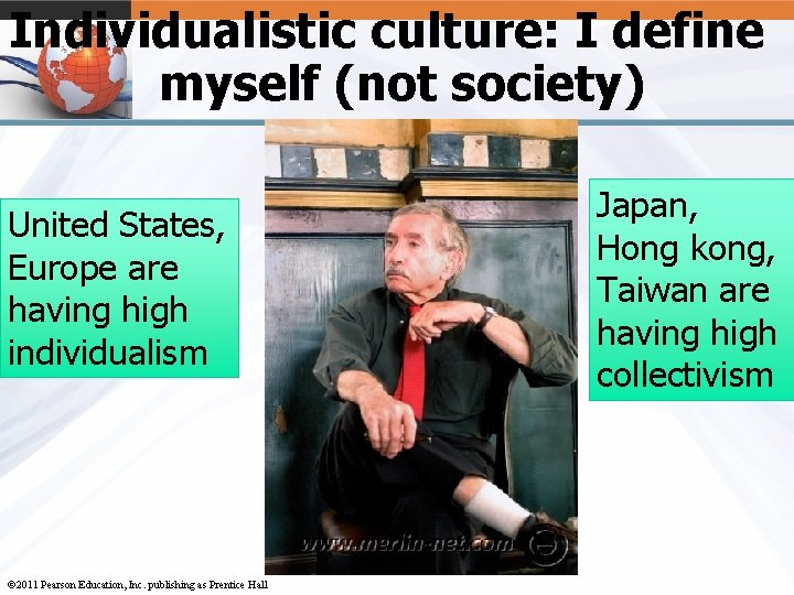Individualistic culture: I define myself (not society) United States, Europe are having high individualism