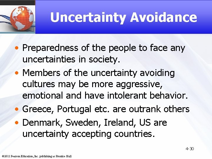 Uncertainty Avoidance • Preparedness of the people to face any uncertainties in society. •