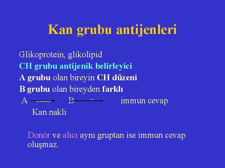 Kan grubu antijenleri Glikoprotein, glikolipid CH grubu antijenik belirleyici A grubu olan bireyin CH