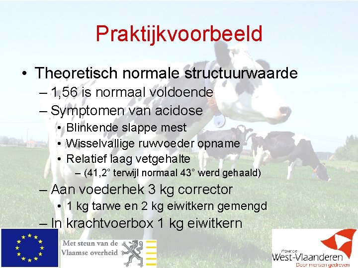 Praktijkvoorbeeld • Theoretisch normale structuurwaarde – 1, 56 is normaal voldoende – Symptomen van