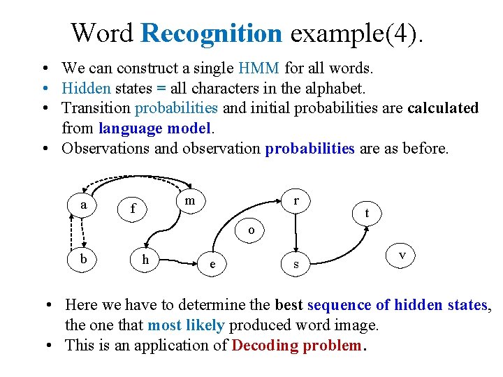Word Recognition example(4). • We can construct a single HMM for all words. •