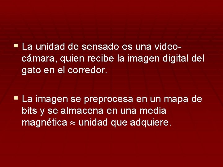 § La unidad de sensado es una videocámara, quien recibe la imagen digital del