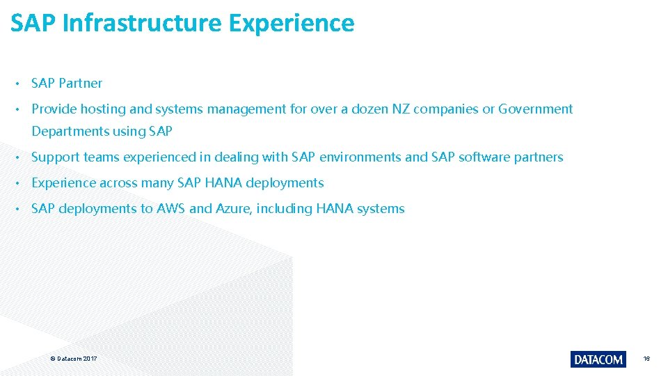 SAP Infrastructure Experience • SAP Partner • Provide hosting and systems management for over