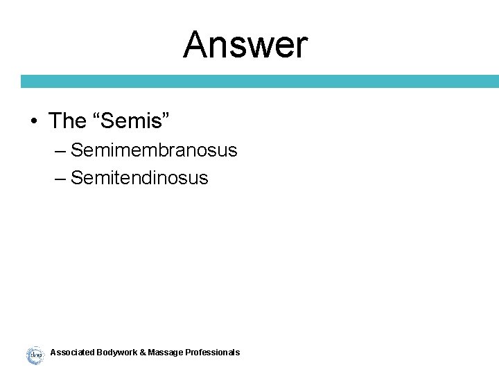 Answer • The “Semis” – Semimembranosus – Semitendinosus Associated Bodywork & Massage Professionals 
