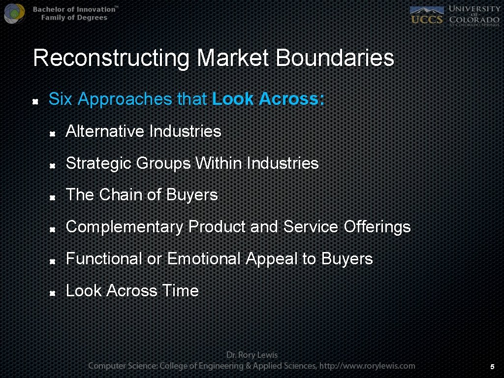 Reconstructing Market Boundaries Six Approaches that Look Across: Alternative Industries Strategic Groups Within Industries