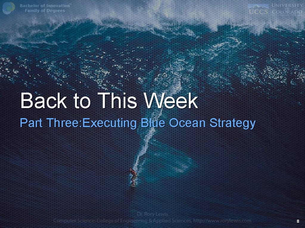 Back to This Week Part Three: Executing Blue Ocean Strategy 8 