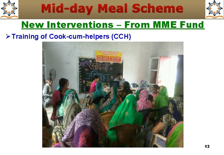 Mid-day Meal Scheme New Interventions – From MME Fund Ø Training of Cook-cum-helpers (CCH)