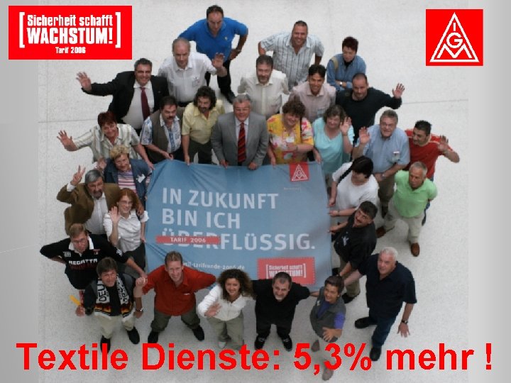 Vorstand Tarifrunde 2006 (Plakat-Layout) Textile Dienste: 5, 3% mehr ! 