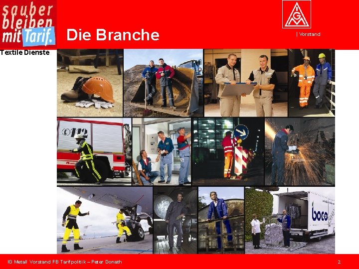 Die Branche Vorstand Textile Dienste IG Metall Vorstand FB Tarifpolitik – Peter Donath 2