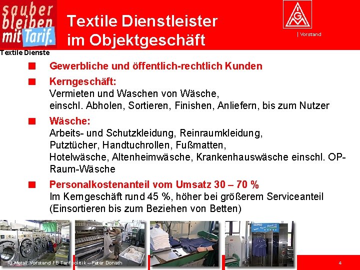 Textile Dienste Textile Dienstleister im Objektgeschäft Vorstand Gewerbliche und öffentlich-rechtlich Kunden Kerngeschäft: Vermieten und