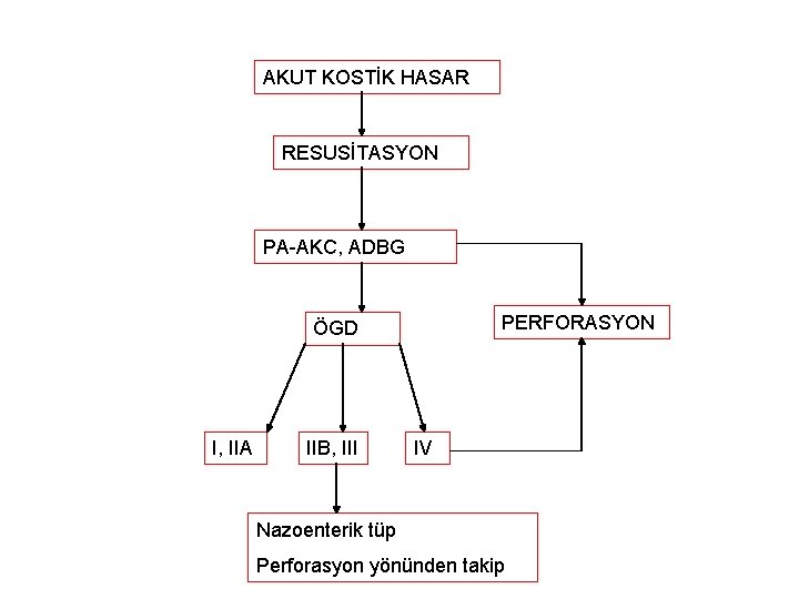 AKUT KOSTİK HASAR RESUSİTASYON PA-AKC, ADBG PERFORASYON ÖGD I, IIA IIB, III IV Nazoenterik