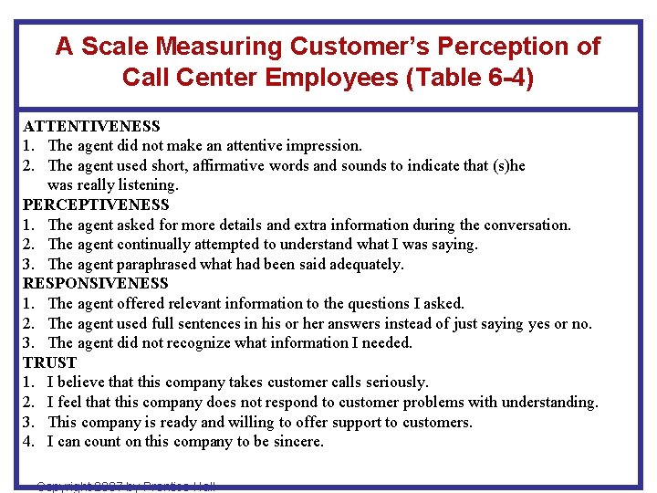A Scale Measuring Customer’s Perception of Call Center Employees (Table 6 -4) ATTENTIVENESS 1.