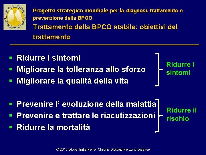 Progetto strategico mondiale per la diagnosi, trattamento e prevenzione della BPCO Trattamento della BPCO