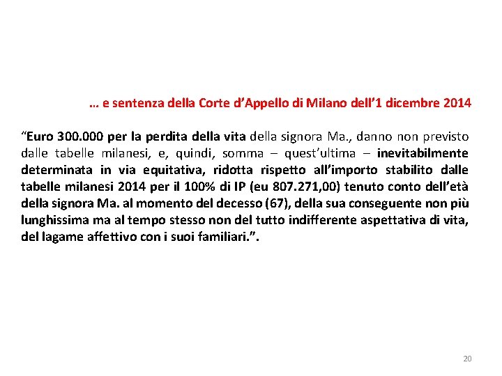 … e sentenza della Corte d’Appello di Milano dell’ 1 dicembre 2014 “Euro 300.