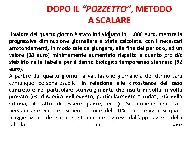 DOPO IL “POZZETTO”, METODO A SCALARE : Il valore del quarto giorno è stato