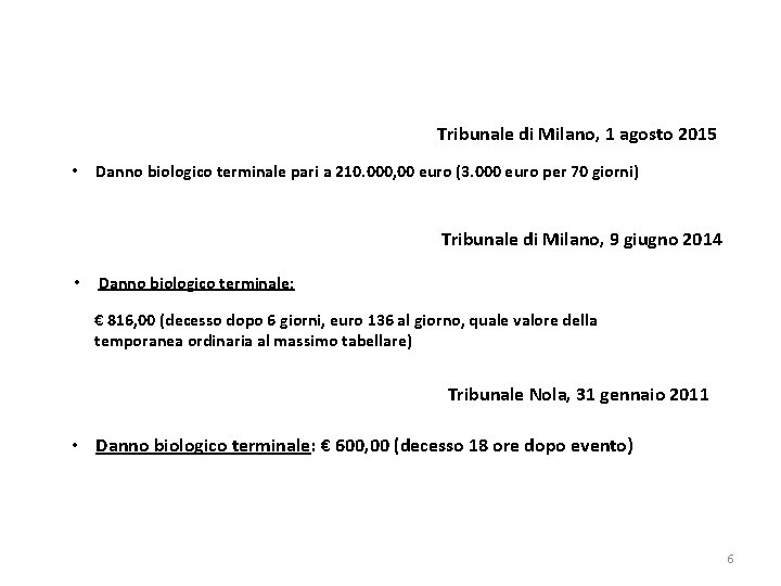 Tribunale di Milano, 1 agosto 2015 • Danno biologico terminale pari a 210. 000,