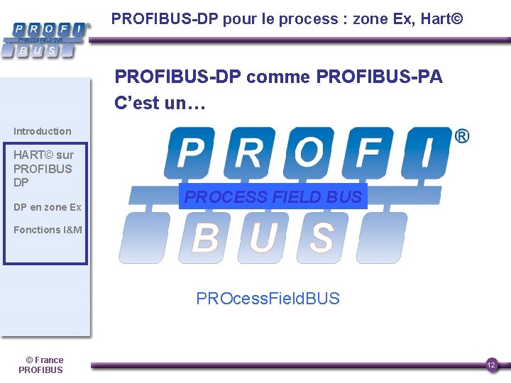 PROFIBUS-DP pour le process : zone Ex, Hart© PROFIBUS-DP comme PROFIBUS-PA C’est un… Introduction