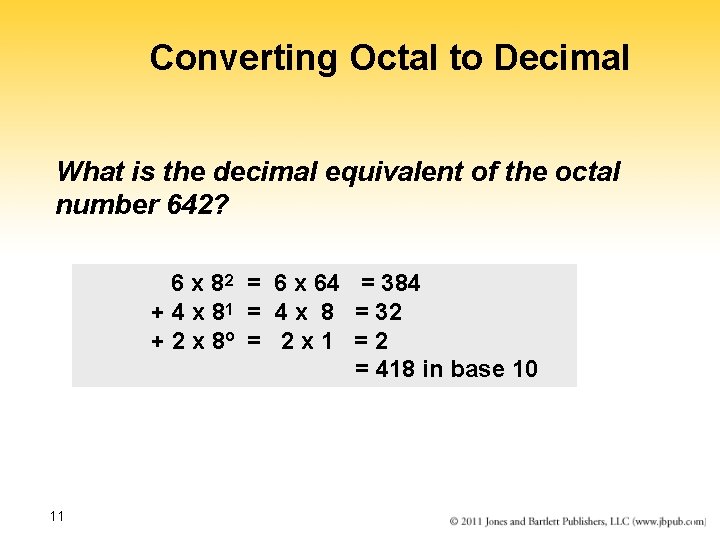 Converting Octal to Decimal What is the decimal equivalent of the octal number 642?