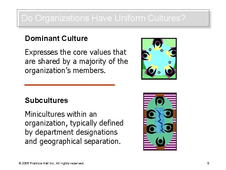 Do Organizations Have Uniform Cultures? Dominant Culture Expresses the core values that are shared