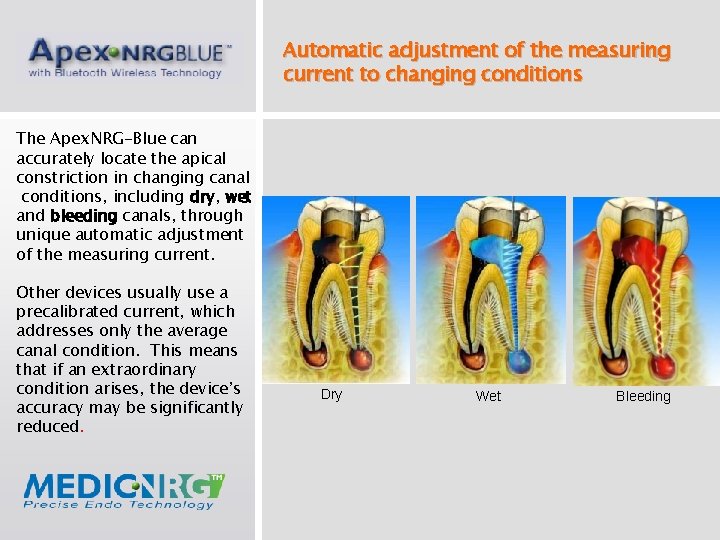 Automatic adjustment of the measuring current to changing conditions The Apex. NRG-Blue can accurately