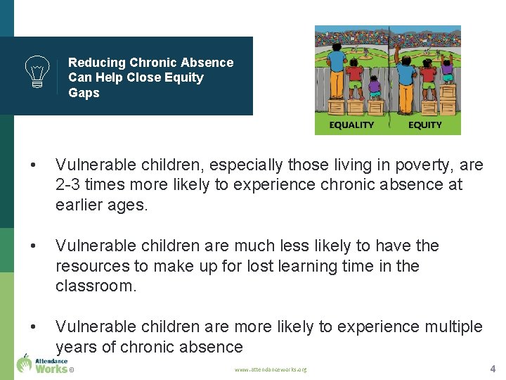 Reducing Chronic Absence Can Help Close Equity Gaps • Vulnerable children, especially those living