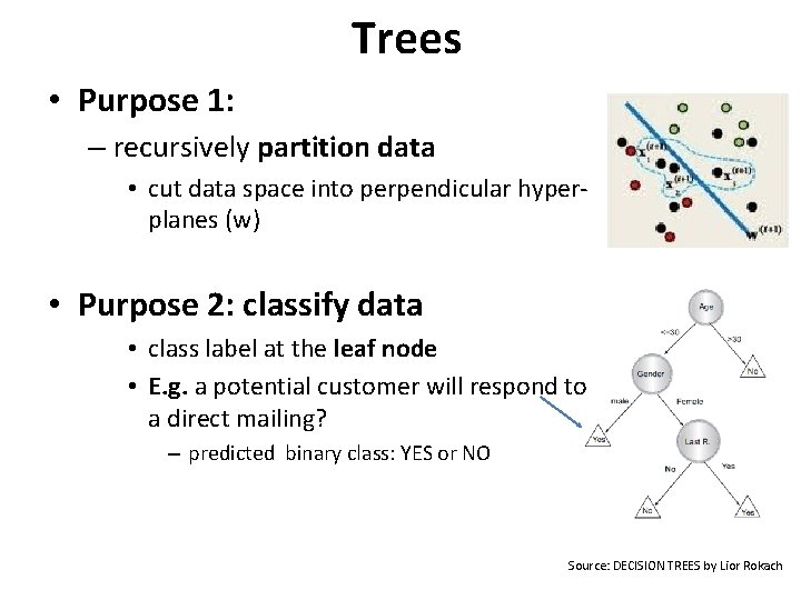Trees • Purpose 1: – recursively partition data • cut data space into perpendicular