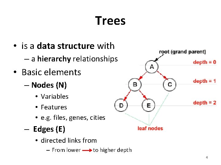 Trees • is a data structure with – a hierarchy relationships • Basic elements