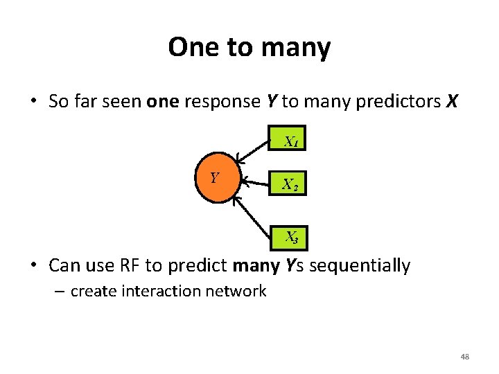 One to many • So far seen one response Y to many predictors X