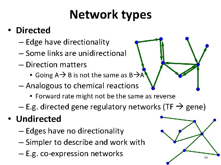 Network types • Directed – Edge have directionality – Some links are unidirectional –