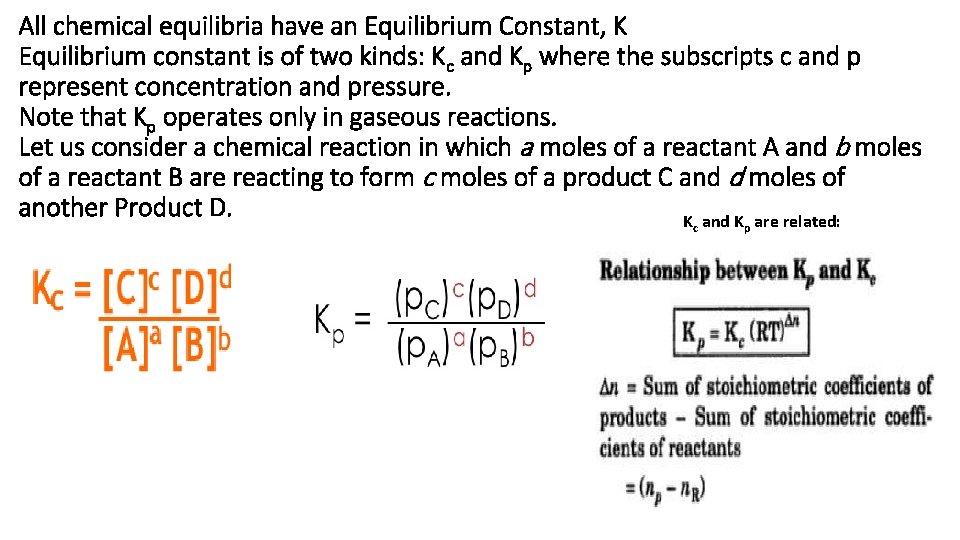 All chemical equilibria have an Equilibrium Constant, K Equilibrium constant is of two kinds: