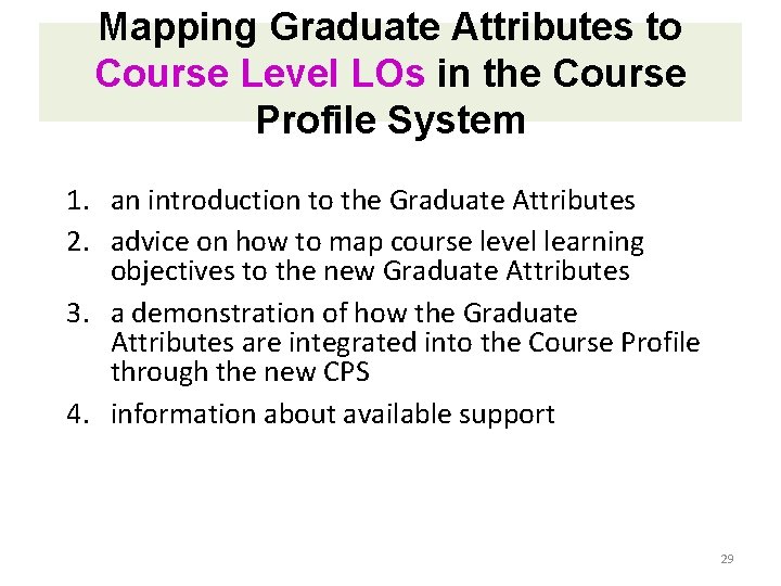 Mapping Graduate Attributes to Course Level LOs in the Course Profile System 1. an