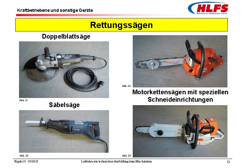 Kraftbetriebene und sonstige Geräte Rettungssägen Doppelblattsäge Abb. 22 Abb. 21 Abb. 23 Kapitel 8