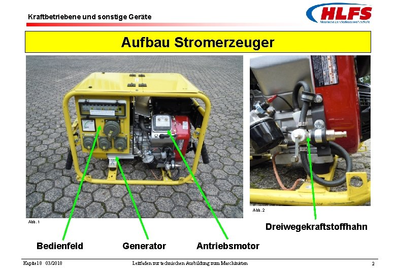 Kraftbetriebene und sonstige Geräte Aufbau Stromerzeuger Abb. 2 Abb. 1 Bedienfeld Kapitel 8 03/2018