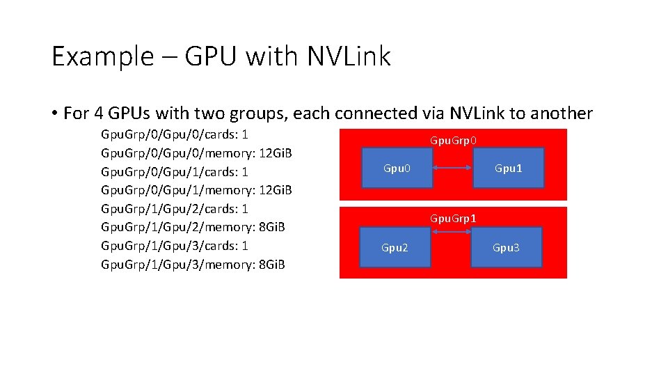 Example – GPU with NVLink • For 4 GPUs with two groups, each connected