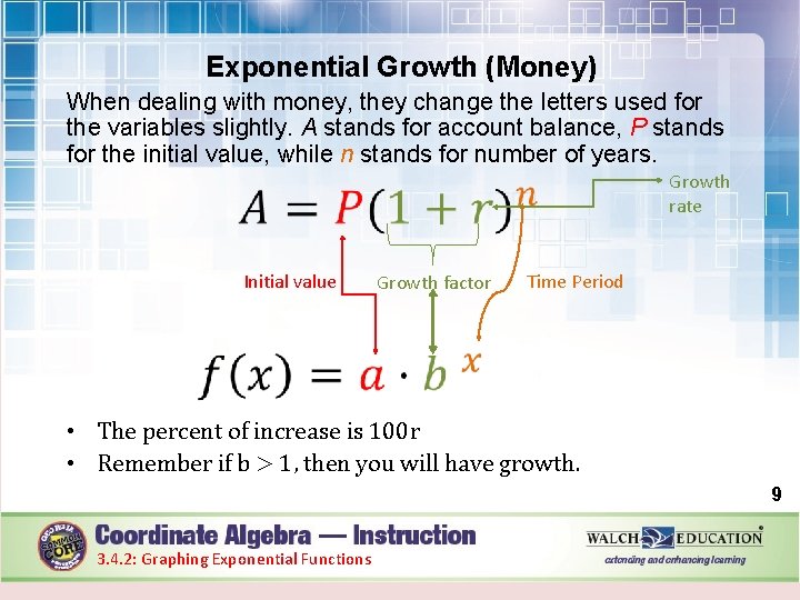 Exponential Growth (Money) When dealing with money, they change the letters used for the