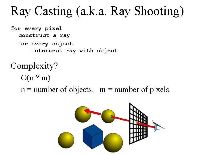 Ray Casting (a. k. a. Ray Shooting) for every pixel construct a ray for
