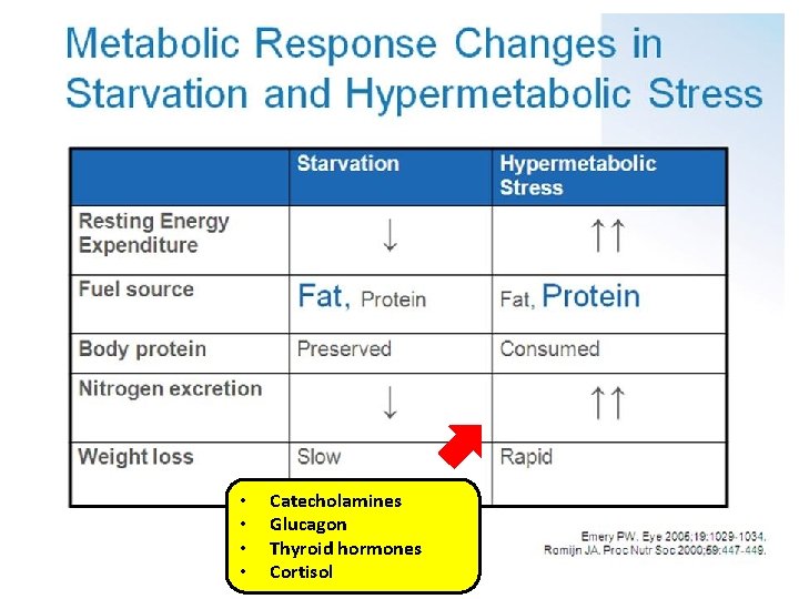  • • Catecholamines Glucagon Thyroid hormones Cortisol 