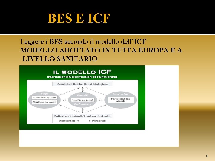  BES E ICF Leggere i BES secondo il modello dell’ICF MODELLO ADOTTATO IN
