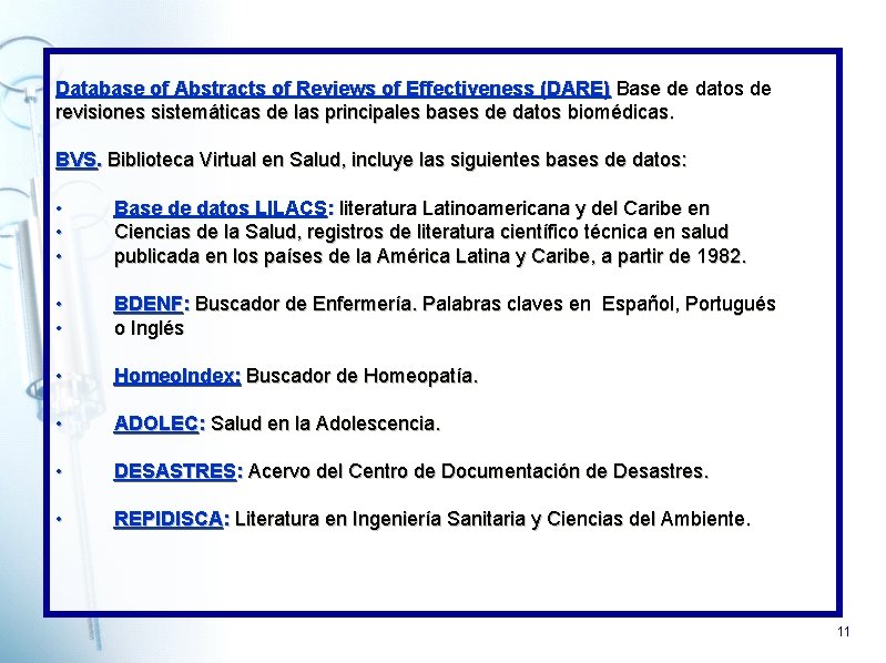 Database of Abstracts of Reviews of Effectiveness (DARE) Base de datos de revisiones sistemáticas