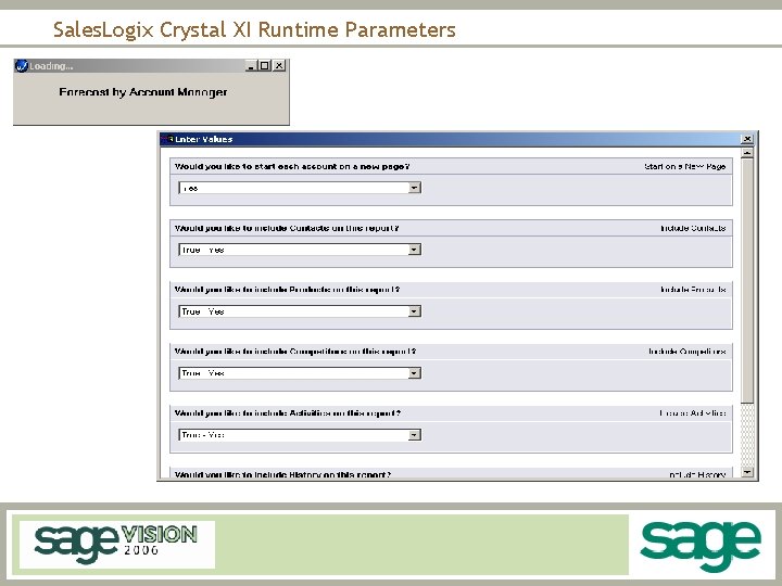 Sales. Logix Crystal XI Runtime Parameters 