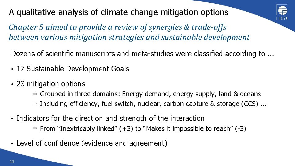 A qualitative analysis of climate change mitigation options Chapter 5 aimed to provide a