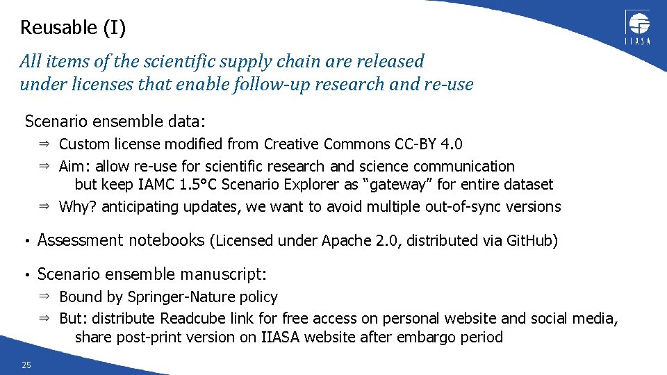 Reusable (I) All items of the scientific supply chain are released under licenses that