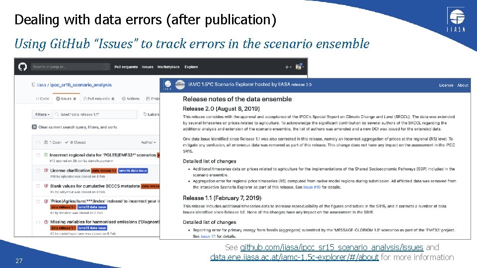 Dealing with data errors (after publication) Using Git. Hub “Issues” to track errors in